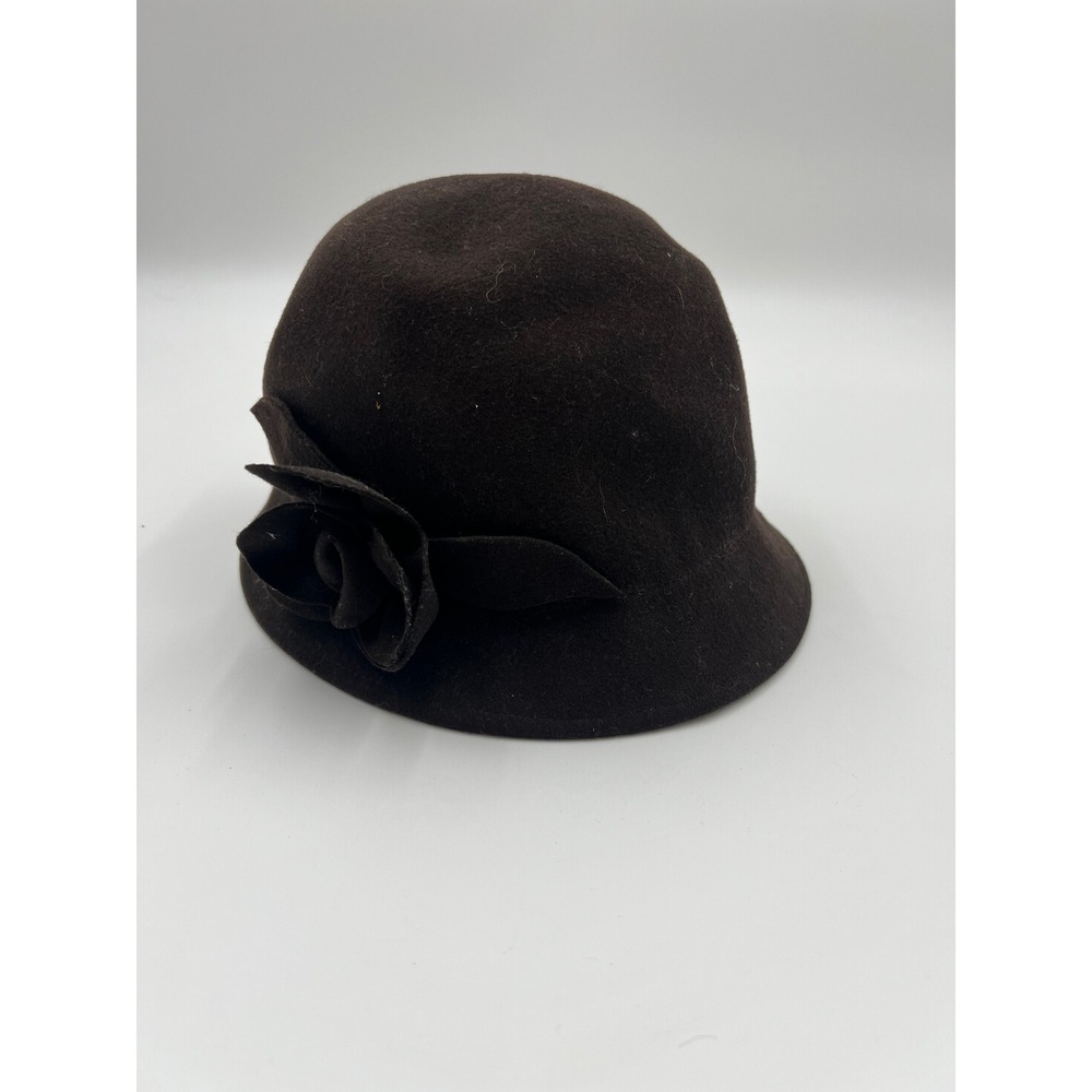 Charter Club Womens Brown 100% Wool Cloche Hat with Flower Detail One Size
